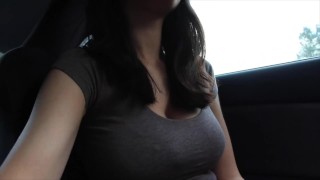 Busty teen squirts on her car seat