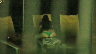 Voyeur Spying on Latina Riding Cock at Hotel Pool