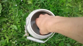 Milk enema, blowjob and peeing outdoors.