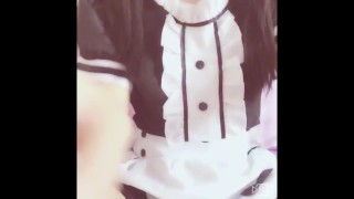 Cute Chinese girl in cosplay, playing her tinny pinky pussy.