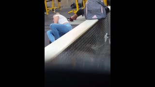 Blonde working out had major camel toe