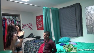 Dare Dorm – Two college girls help a guy get over his cheating ex