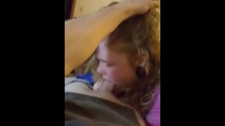 Blonde teen sucking dick