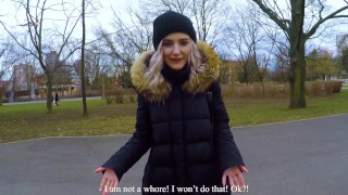 Cute teen swallows cum for cash – public blowjob in the park by Eva Elfie