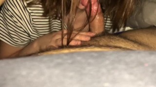 Cheating slut sucking dick while boyfriend is gone