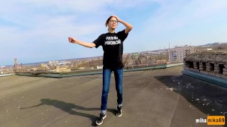 Outdoor Public sex on the roof of a high-rise building – POV by MihaNika69