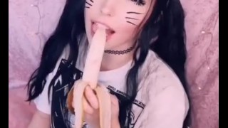 Sexy lil hoe sucks banana