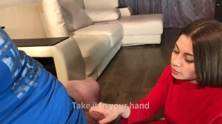 young girl play with transmission of her new friend