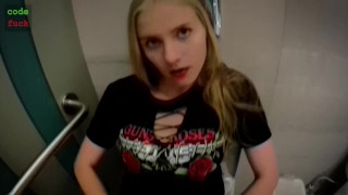 public lavatory sex | POV blowjob | doggy style view from below | cumshot