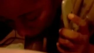 Arguing with her BF on the phone while she sucking dick