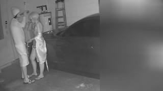 Milf caught blowing sons best friend by hidden cam in garage