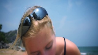 cum eaters POV blowjob amateur teen suck on the public beach till cumshot