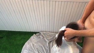 Глубокий минет и слюни по груди !Blasen schlucken