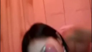 Drunk asian teen suck, fuck cock and begs for facial